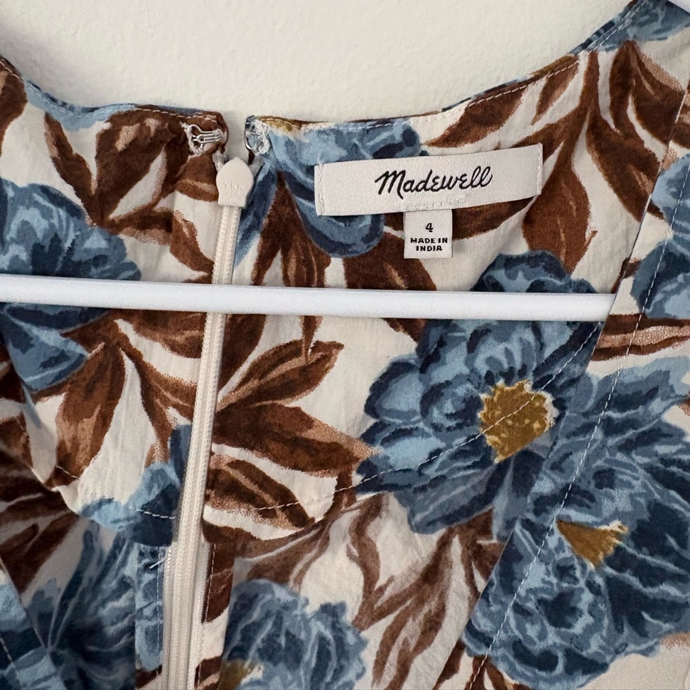 Madewell Blue Brown Floral Tessa Poplin Cut Out Cotton Maxi Dress Size 4 - Picture 13 of 16